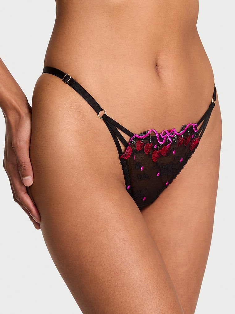 Very Sexy Brazilské kalhotky s třešňovou výšivkou a řemínky