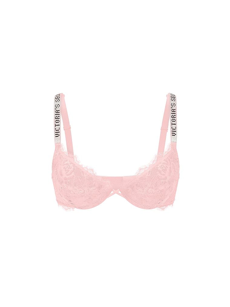 Krajková push-up podprsenka s lesklými ramínky Shine Strap. Produkt má růžovou barvu a pochází z kolekce Very Sexy.