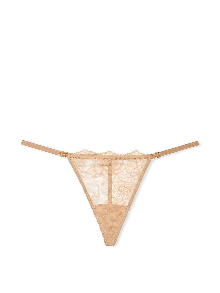 Krajková tanga s nastavitelnými ramínky Rose Lace V-String. Produkt je béžový a pochází z kolekce Very Sexy.