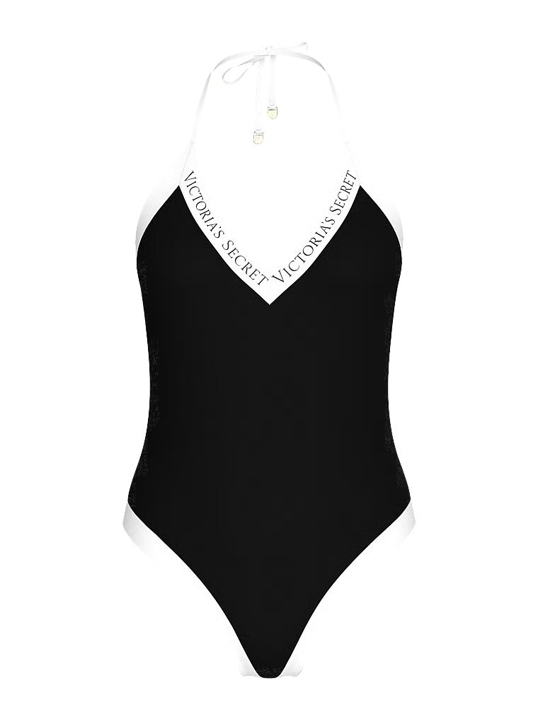 Jednodílné plavky Iconic Logo. Produkt je černý a pochází z kolekce Victoria's Secret Swim.