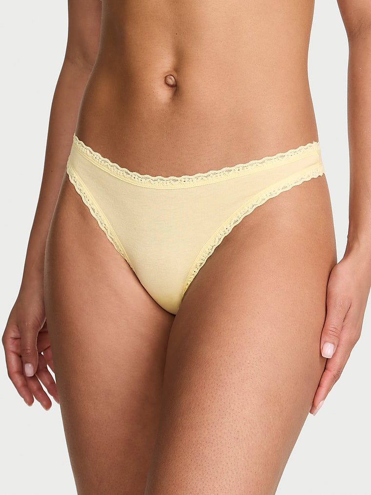 Lace Trim Bavlněná tanga s krajkou v pase