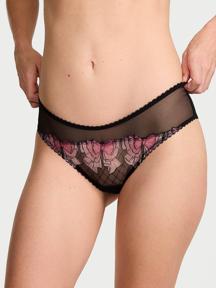Victoria's Secret Dráždivé kalhotky s výšivkou mašle s vysokou nohavičkou
