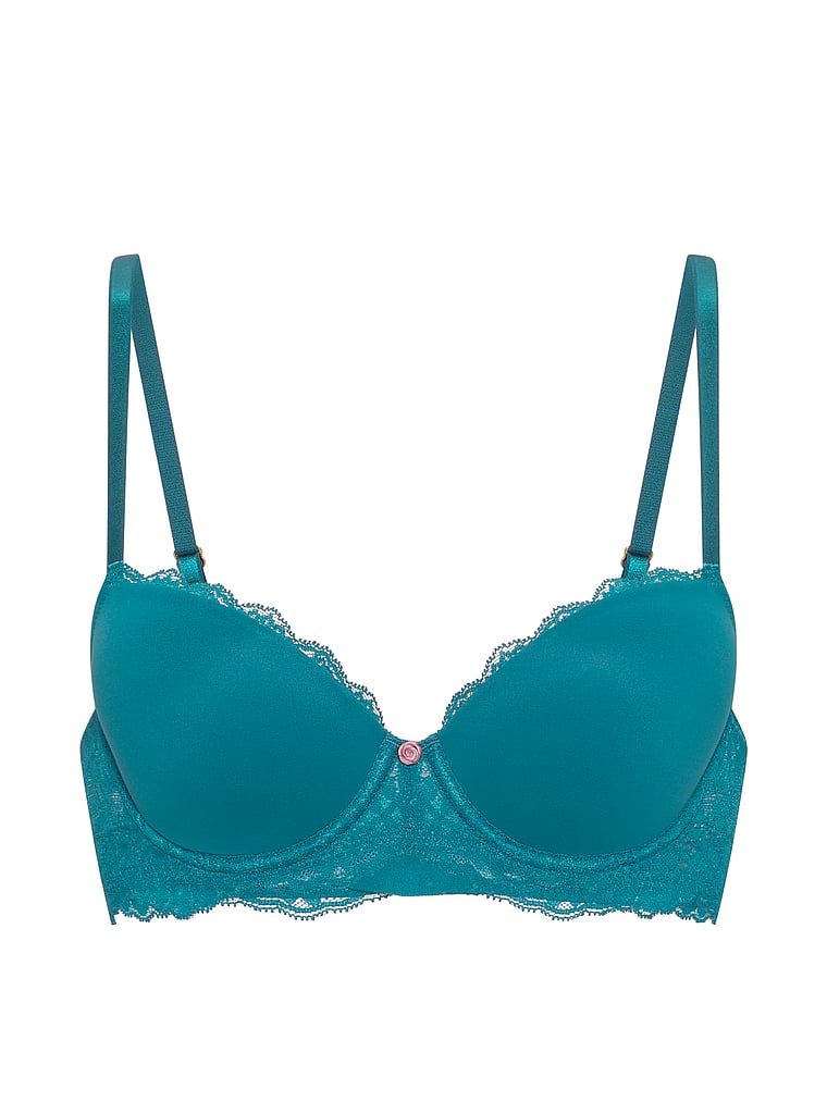 Mírně vycpávaná podprsenka s krajkou Lace Demi. Produkt je modré barvy a pochází z kolekce Dream Angels.