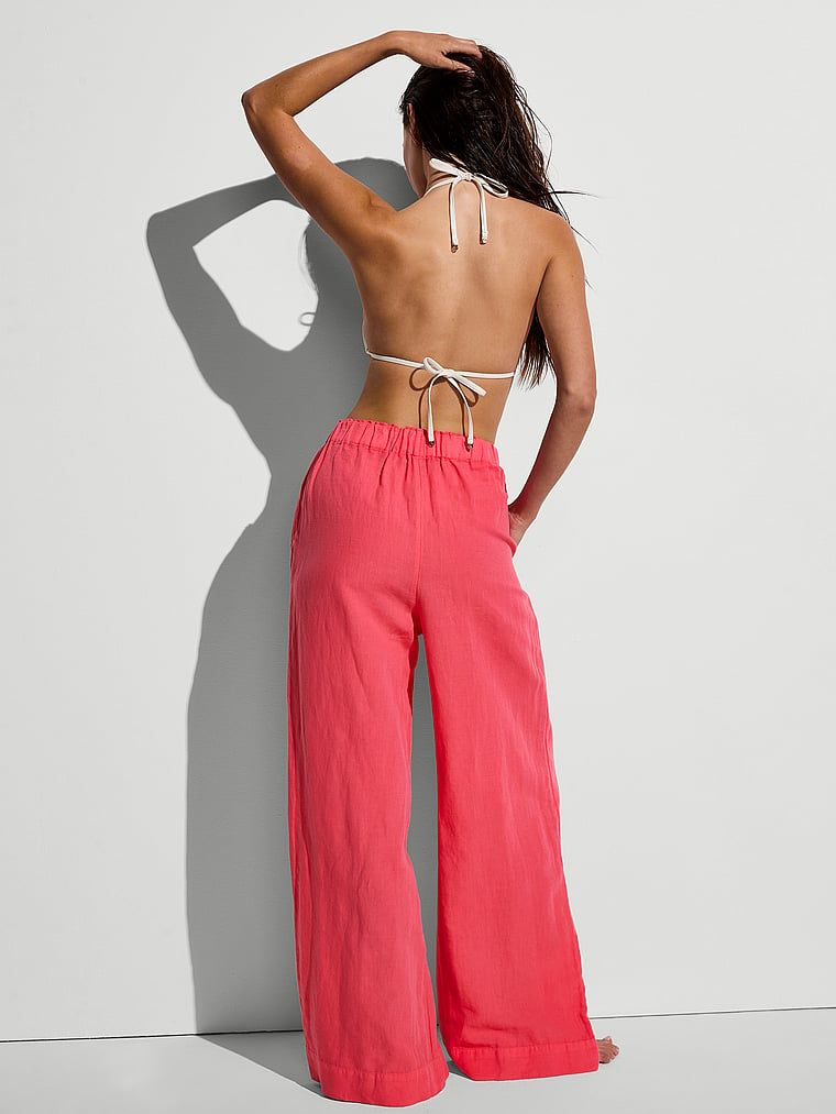Lněné kalhoty na pláž Plážové oblečení. Produkt je růžové barvy a pochází z kolekce Victoria's Secret Swim.