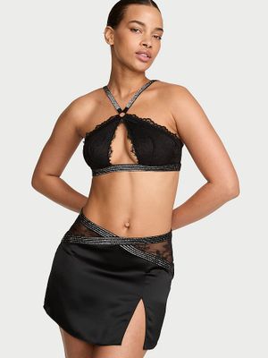 Very Sexy Sada minisukně a braletky se zavazováním za krkem s lesklou krajkou