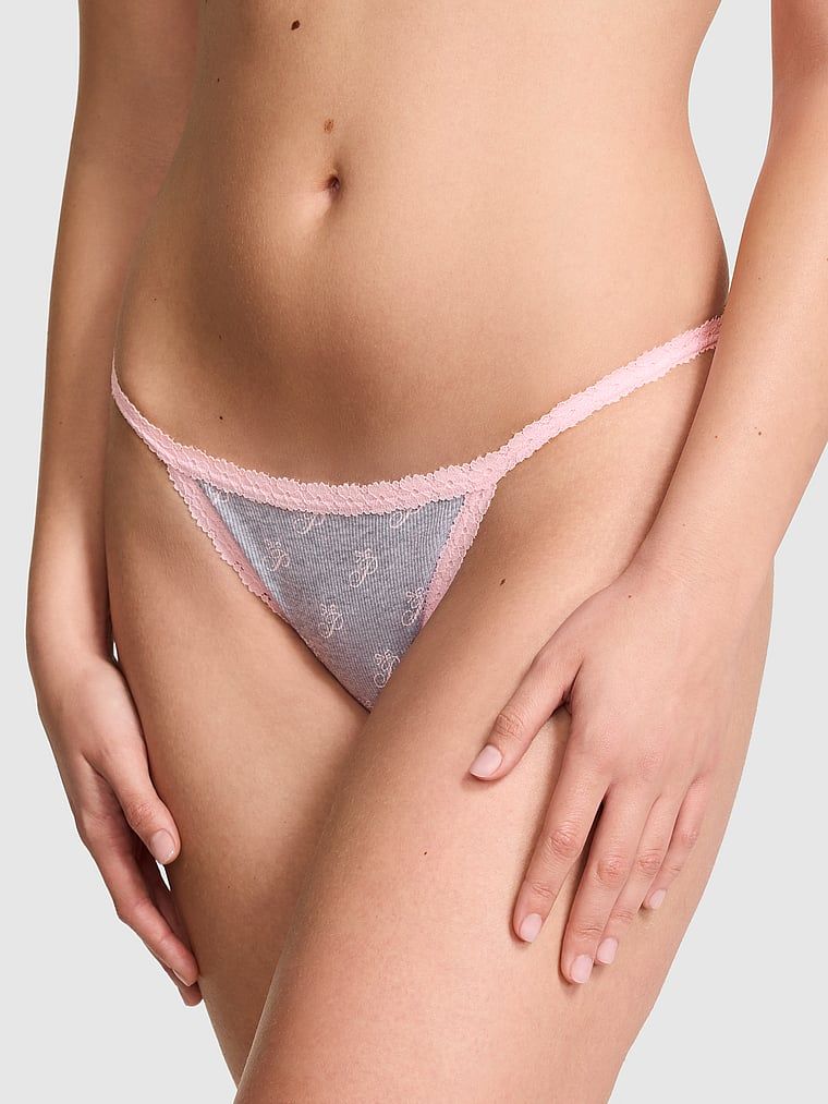 Bavlněné S krajkovým lemem String Bikini kalhotky