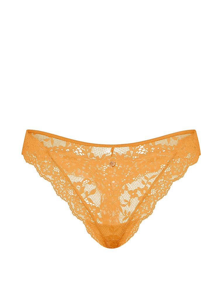 Krajkové krajkové tanga. Produkt je oranžové barvy a pochází z kolekce Dream Angels.