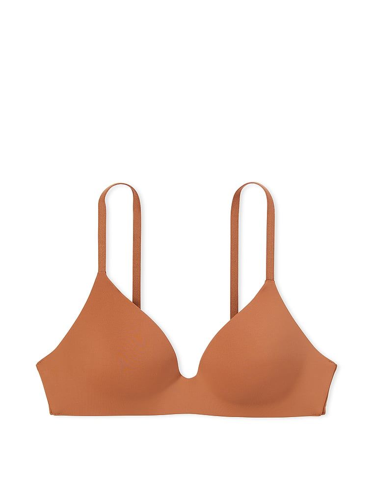 Bezdrátová podprsenka s lehkou podšívkou bez kostic. Produkt je hnědý a pochází z kolekce triček.