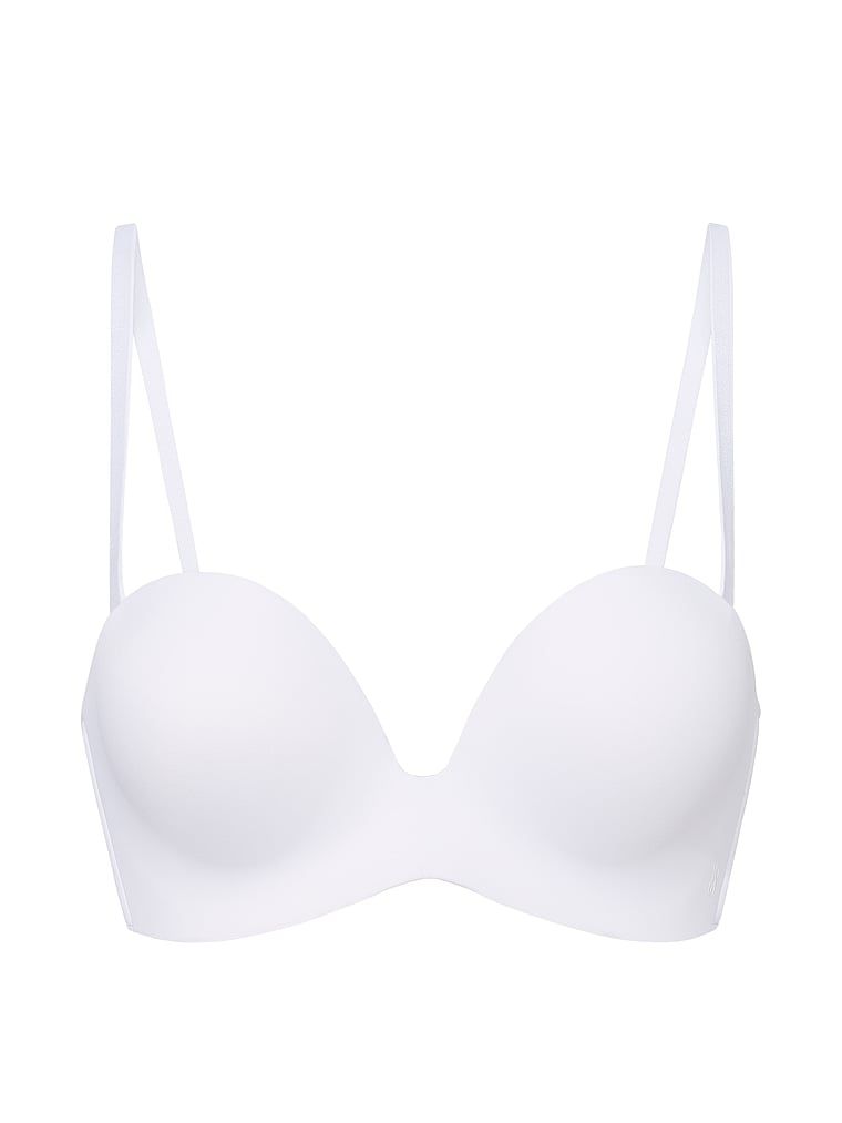 Push-up podprsenka bez ramínek 2 velikosti Bombshell. Produkt je bílé barvy a pochází z kolekce Invisible by Victoria's Secret.