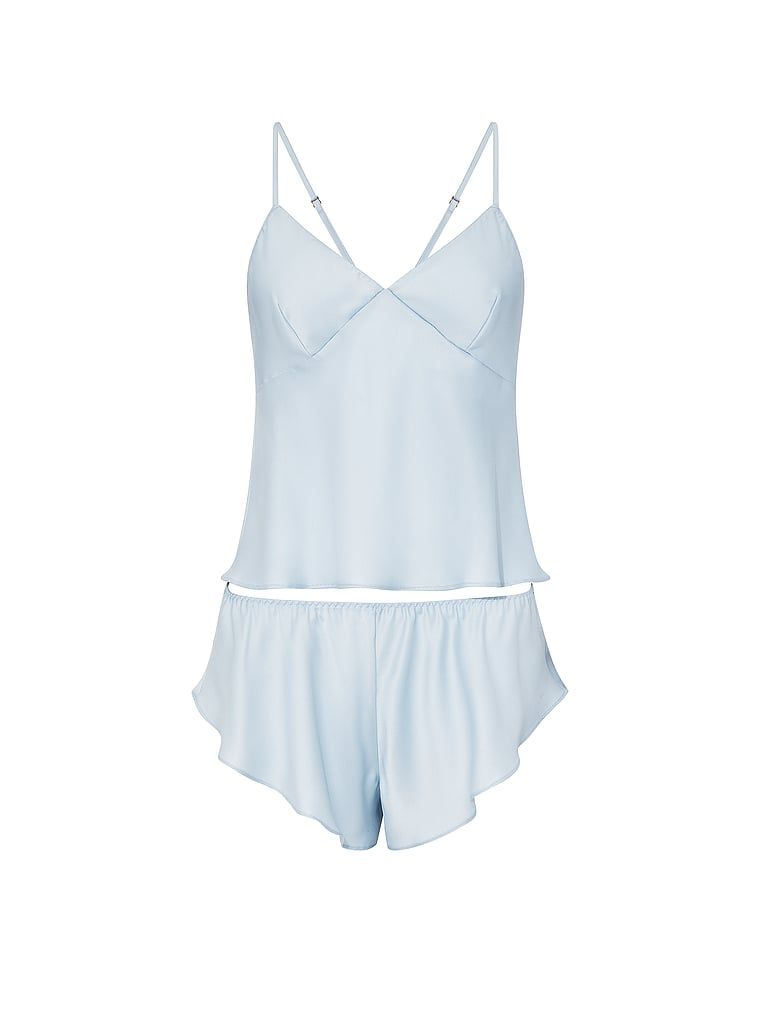 Cami saténová spací souprava. Produkt je modré barvy a pochází z kolekce Victoria's Secret.