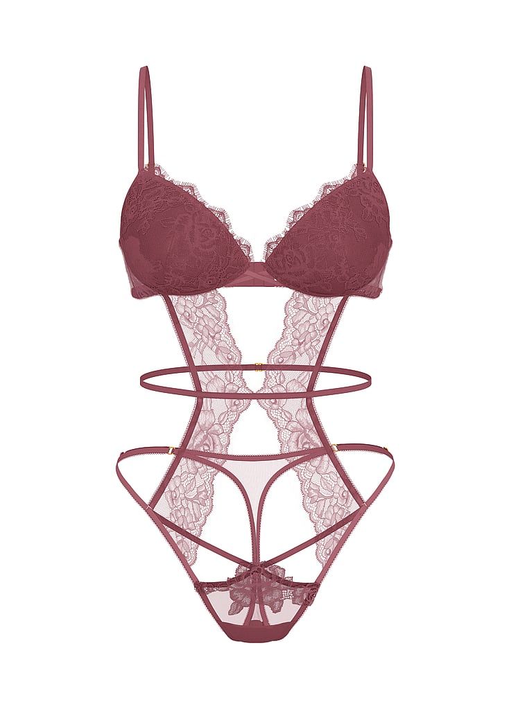 Růžová krajka Krajkové body na ramínka. Produkt je fialový a pochází z kolekce Very Sexy.
