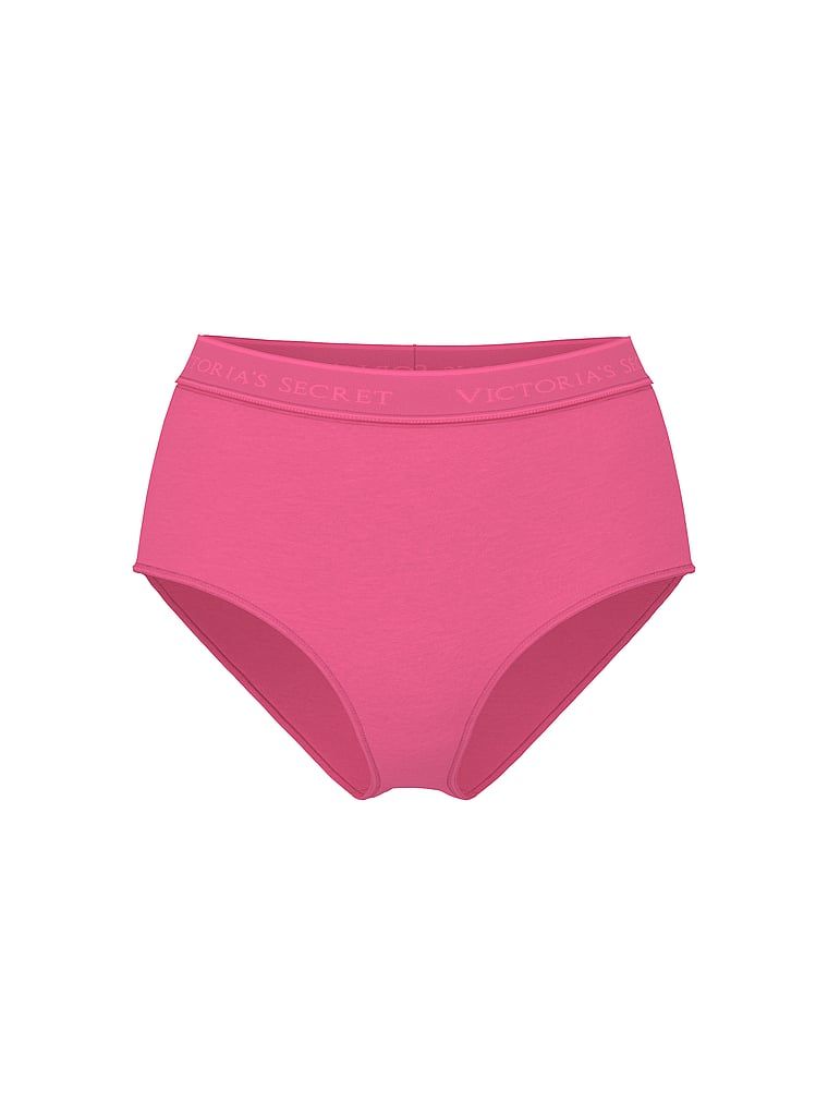 Bavlněné kalhotky s logem značky s vysokým pasem. Produkt má růžovou barvu a pochází z kolekce Cotton.