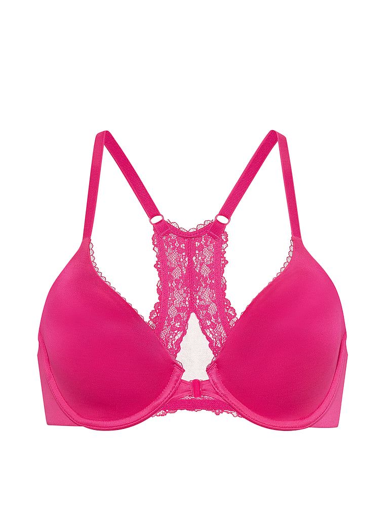 Lehce přišitá podprsenka zapnutá vpředu silně uzavřenými košíčky Racerback. Produkt je růžové barvy a pochází z kolekce Body by Victoria.