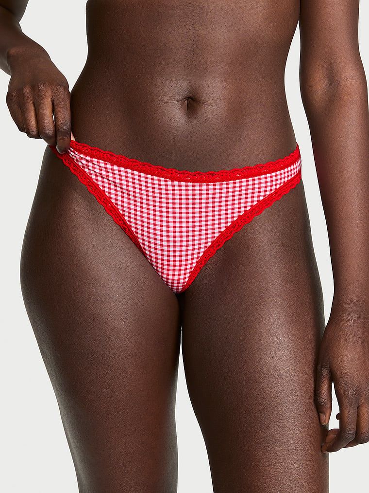 Lace Trim Bavlněná tanga s krajkou v pase