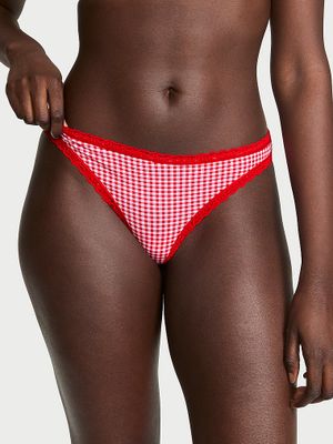 Lace Trim Bavlněná tanga s krajkou v pase