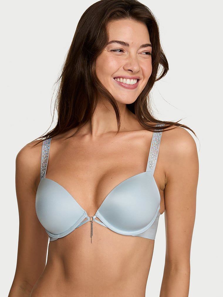 Podprsenka na push-up s lesklými ramínky Ombre Shine. Produkt je modré barvy a pochází z kolekce Very Sexy.