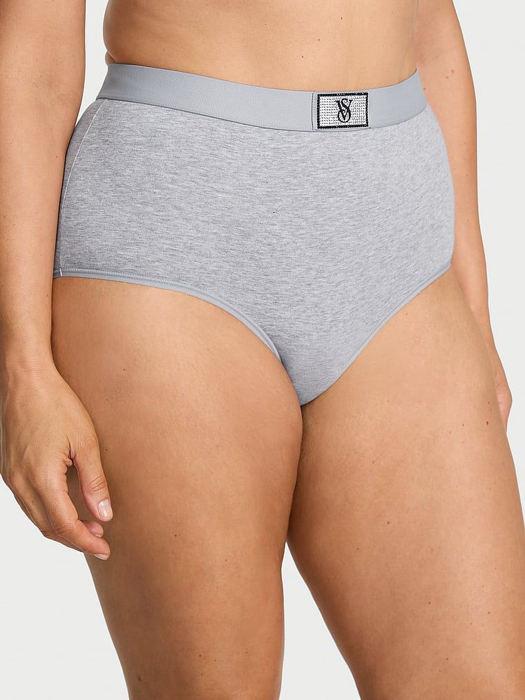 Bavlněné kalhotky s vysokým pasem a logem Shine Patch. Produkt je šedé barvy a pochází z kolekce Cotton.