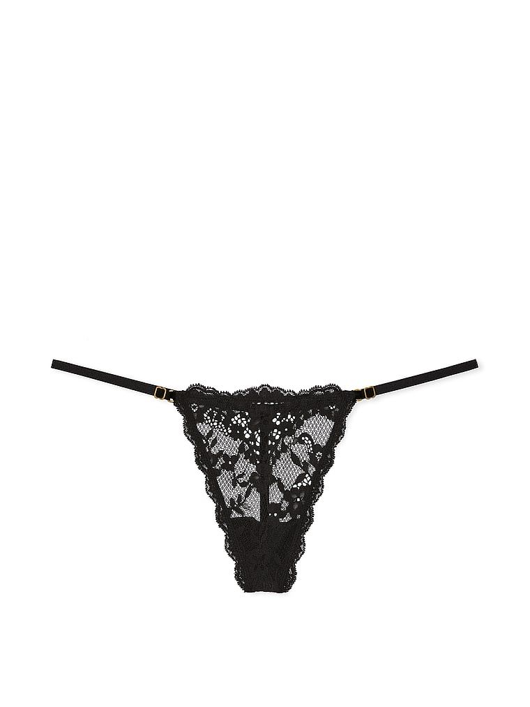 Krajková tanga s nastavitelnými řemínky Lace V-String. Produkt je černý a pochází z kolekce Dream Angels.
