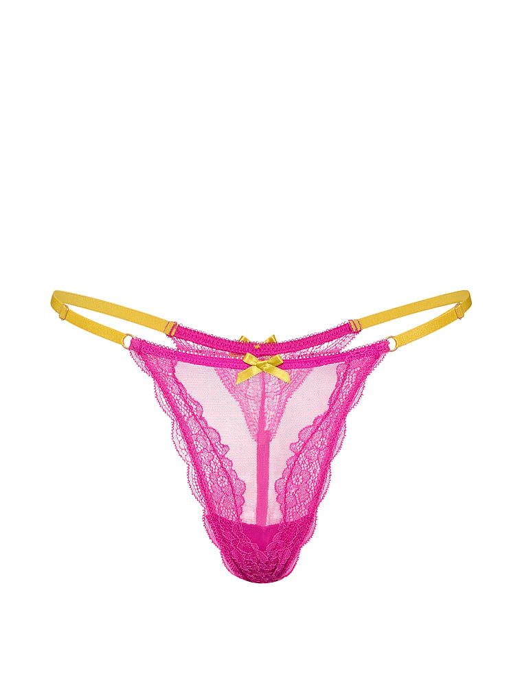Tanga s nastavitelnými ramínky Tease. Produkt je růžové barvy a pochází z kolekce Victoria's Secret.
