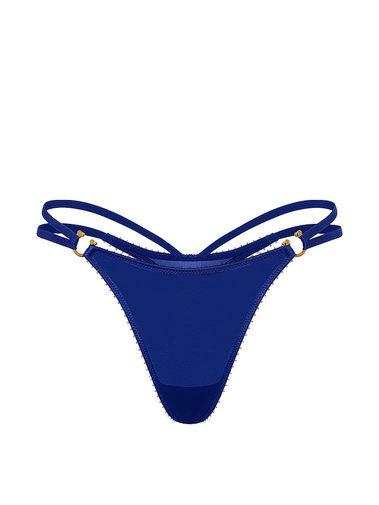 Tanga s pásky a kovovým kováním na pásky. Produkt je modré barvy a pochází z kolekce Very Sexy.