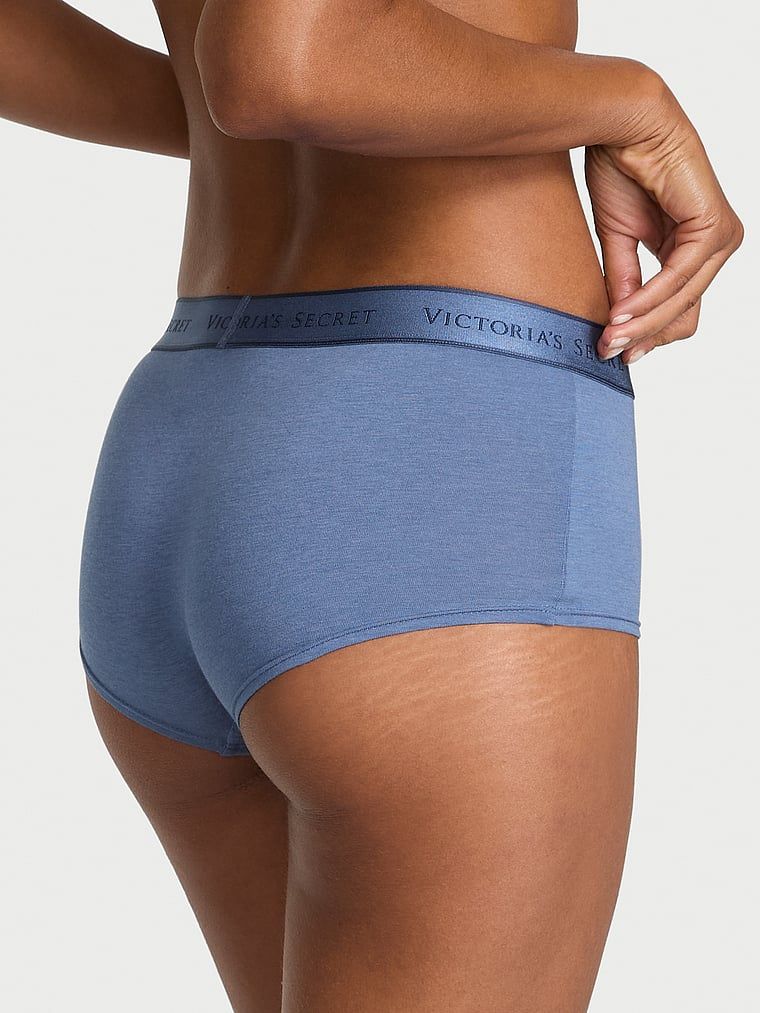 Bavlněné kalhotky s logem v pase Boyshort. Výrobek je modrý a pochází z kolekce Cotton.