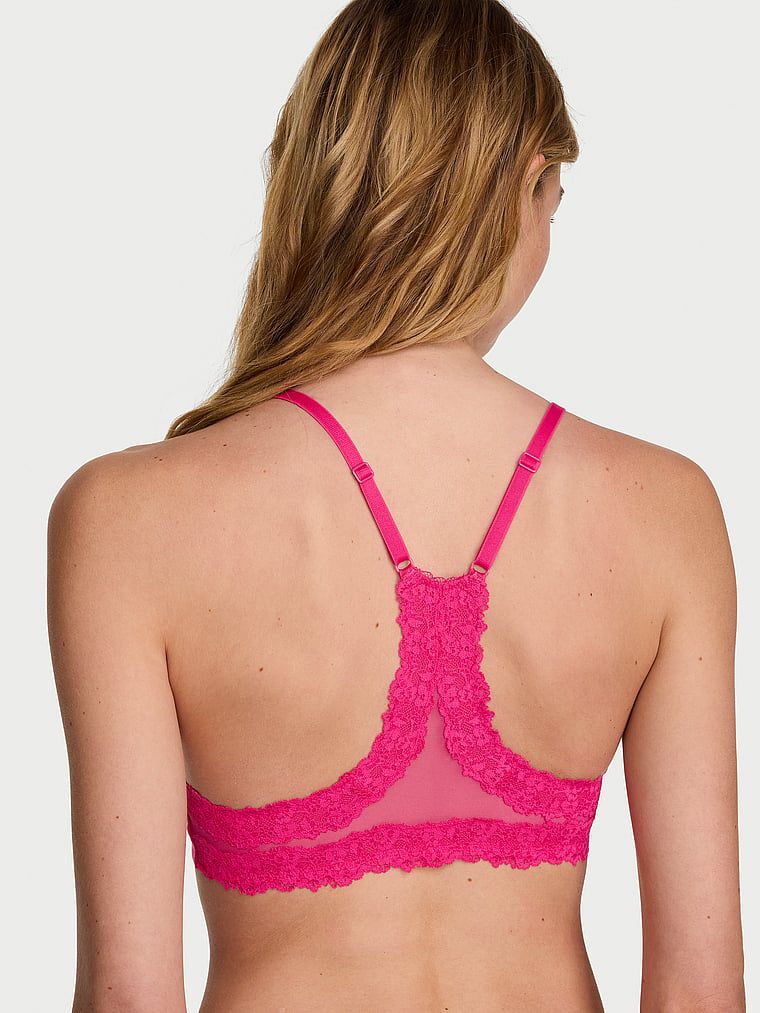 Lehce přišitá podprsenka zapnutá vpředu s krajkou vzadu Racerback Demi. Produkt je růžové barvy a pochází z kolekce Body by Victoria.