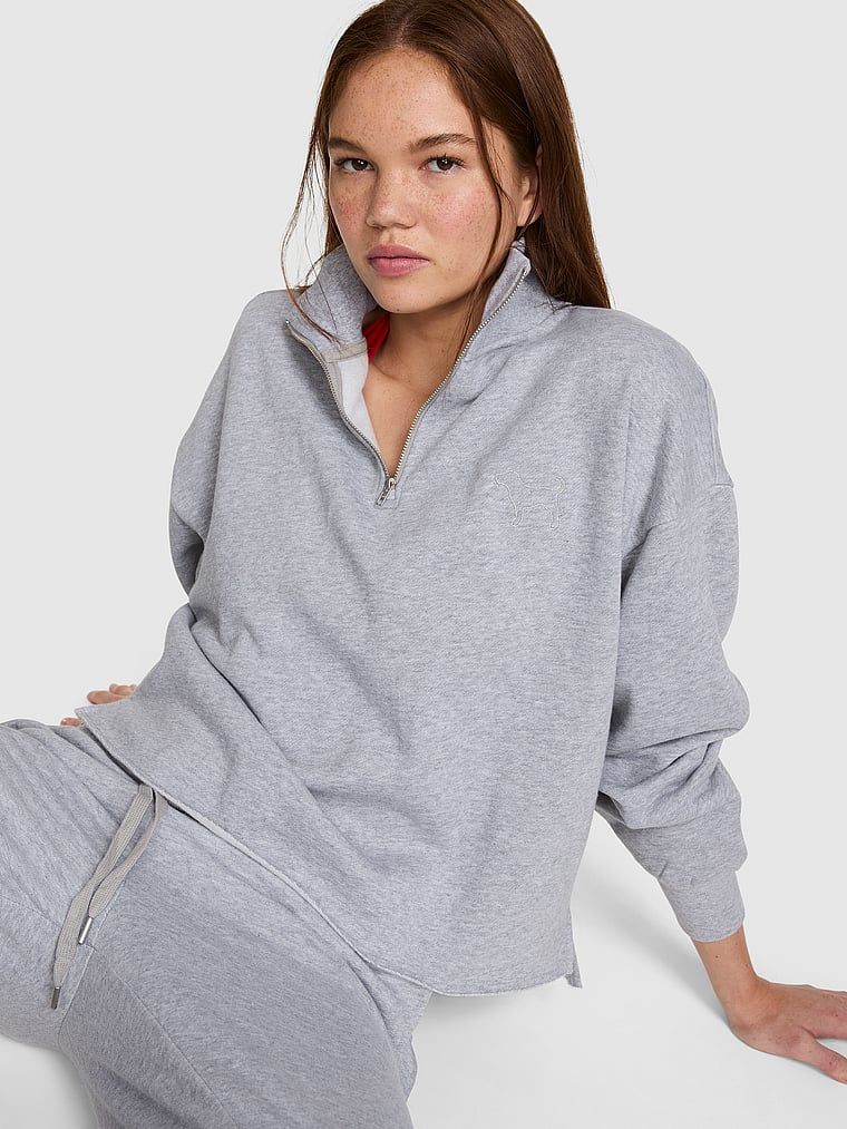 PINK Mikina Campus Fleece rovného střihu se čtvrtzipem