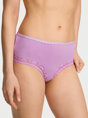 Lace Trim Bavlněné vyzývavé kalhotky s krajkovým lemem a mašlí