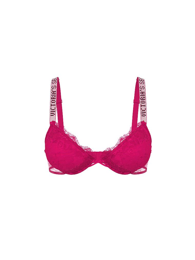 Mírně vycpávaná krajková podprsenka s lesklými ramínky Shine Strap Demi. Produkt je růžové barvy a pochází z kolekce Very Sexy.