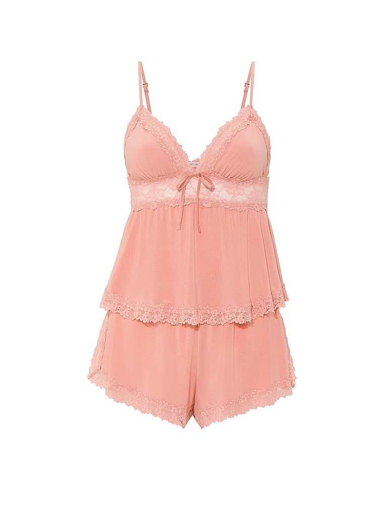 Modální spací sada – top s ramínky a šortky SoSoft. Produkt je růžové barvy a pochází z kolekce Victoria's Secret.