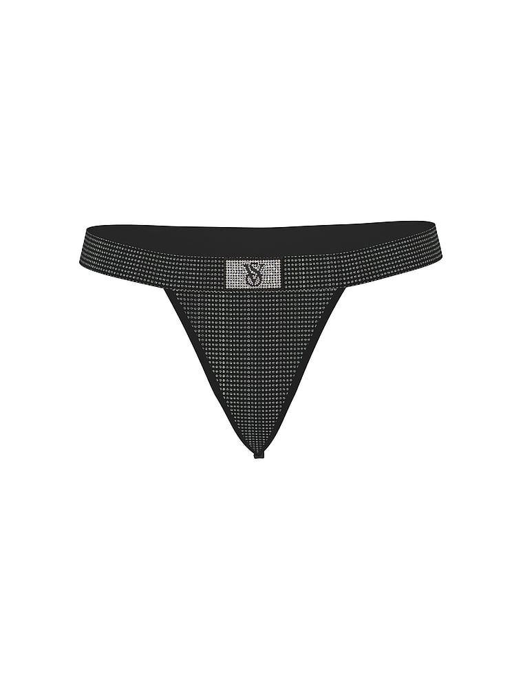 Bavlněná tanga s flitry a lesklým logem Shine. Výrobek je černý a pochází z kolekce Cotton.