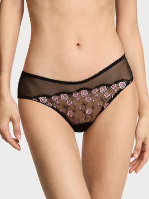 Victoria's Secret Dráždivé vyzývavé kalhotky s růžovou výšivkou
