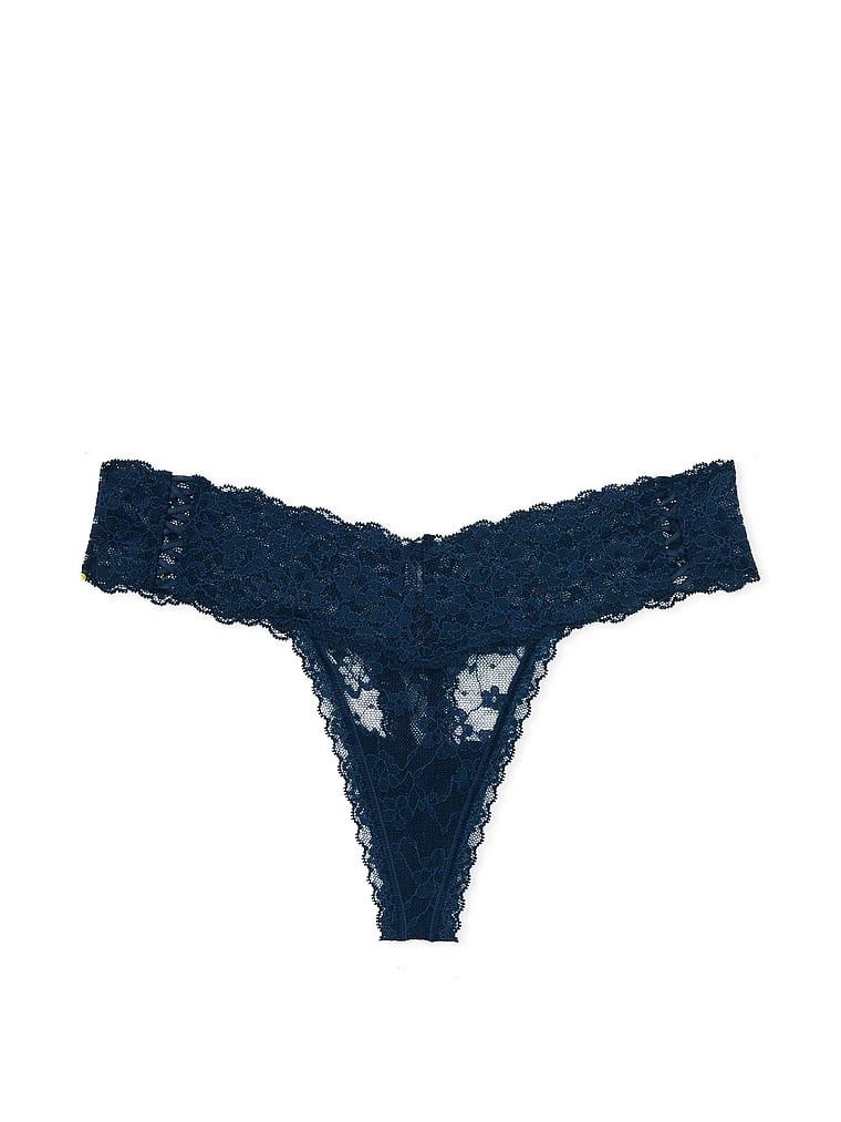 Šněrovací krajková tanga se šněrováním na bocích. Produkt je modrý a pochází z kolekce Lacie.