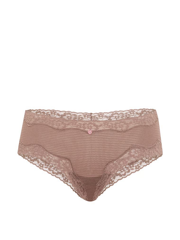 Pruhované bavlněné kalhotky s krajkou na okrajích. Drzé. Produkt je hnědé barvy a pochází z kolekce Lace Trim.