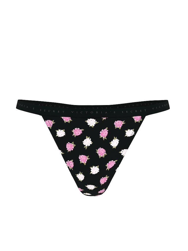 Elastická bavlněná tanga. Produkt má květinový vzor a pochází z kolekce Victoria's Secret.
