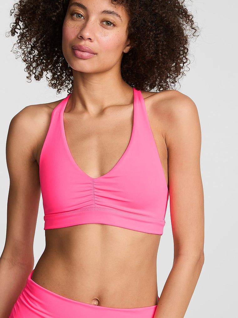 Řasená sportovní podprsenka s hlubokým výstřihem PINK Relay