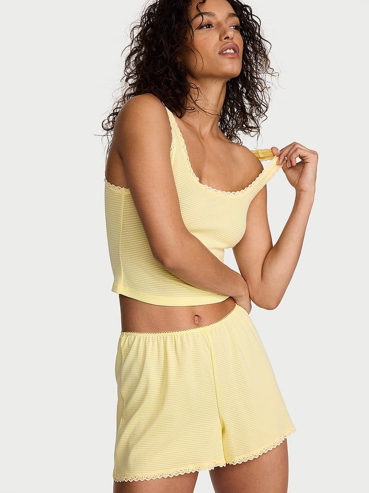 Victoria's Secret Bavlněná sada pruhovaného zkráceného tílka a šortek