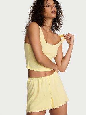 Victoria's Secret Bavlněná sada pruhovaného zkráceného tílka a šortek