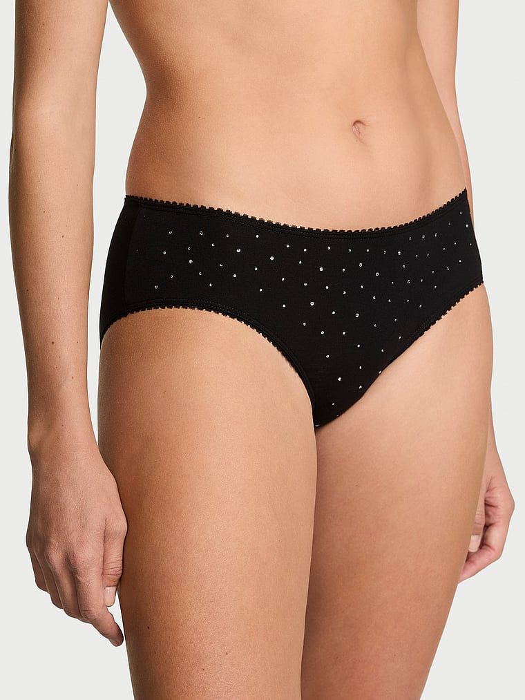 Bavlněné kalhotky s flitry Sparkle Hiphugger. Produkt je černý a pochází z kolekce Victoria's Secret.