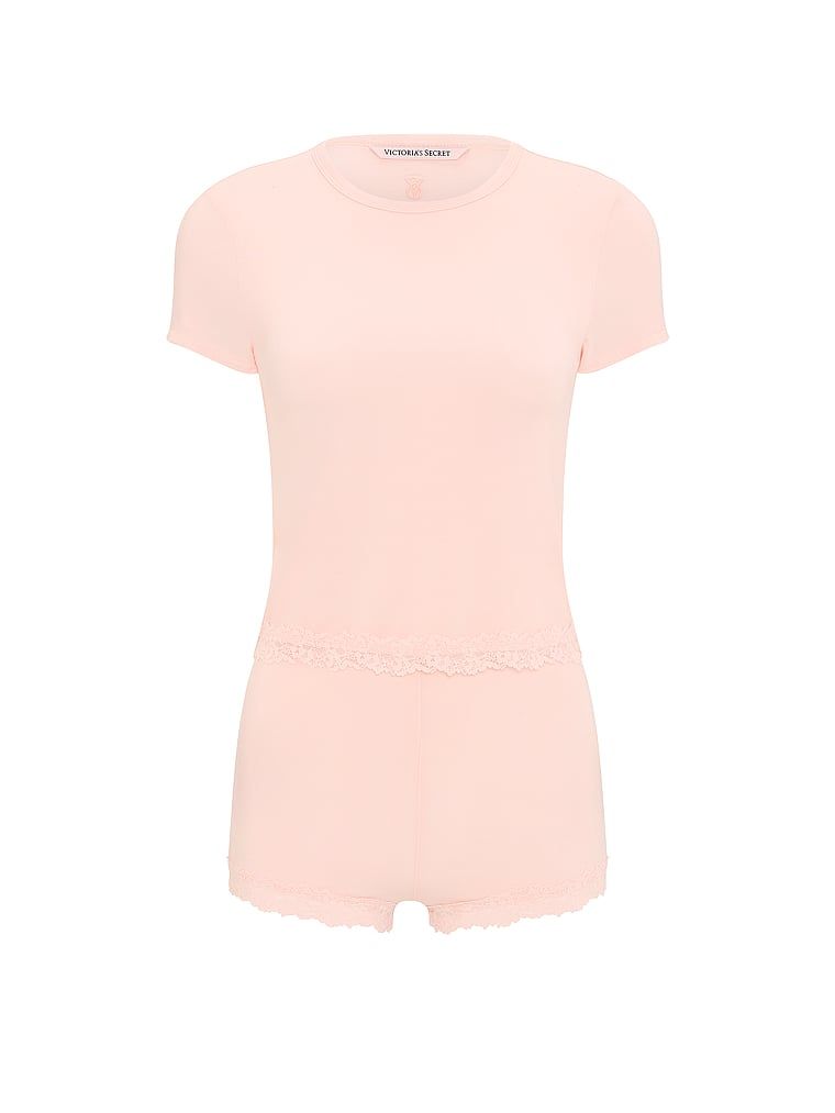 Modální spací sada - tričko SoSoft a kraťasy. Produkt je růžové barvy a pochází z kolekce Victoria's Secret.