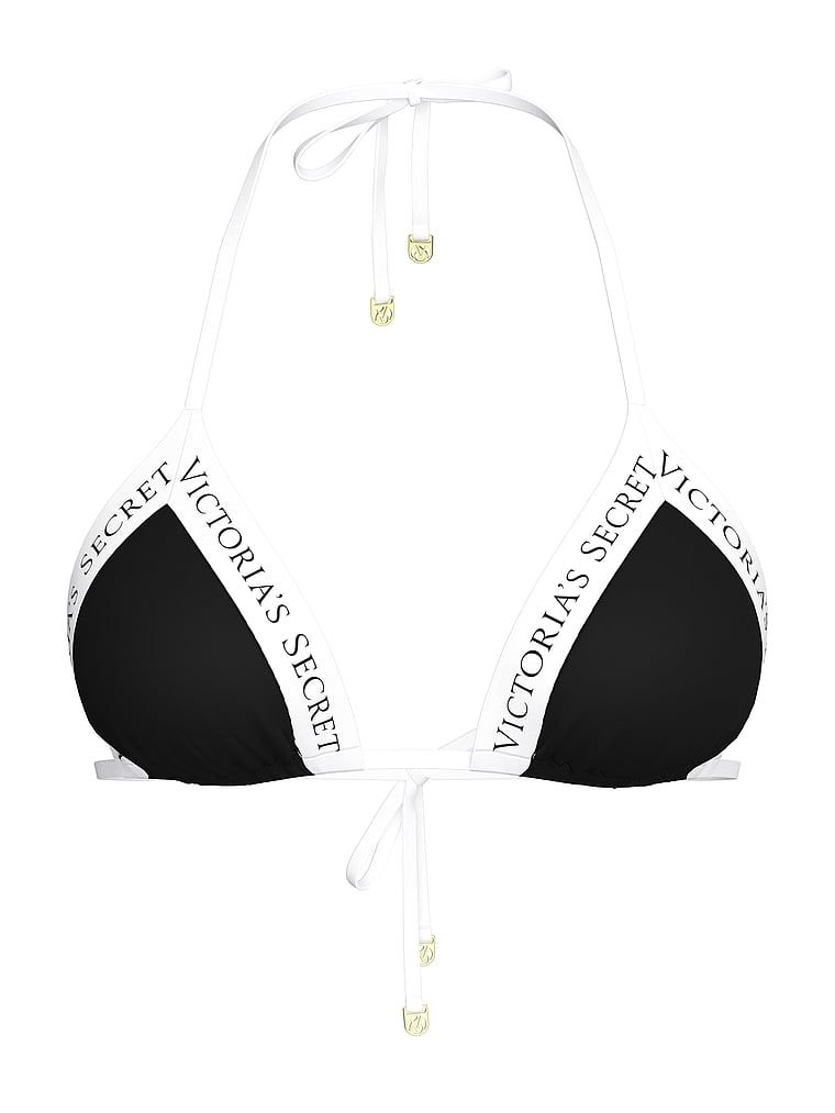 Top bikin VS ikonické logo. Produkt je černý a pochází z kolekce Victoria's Secret Swim.