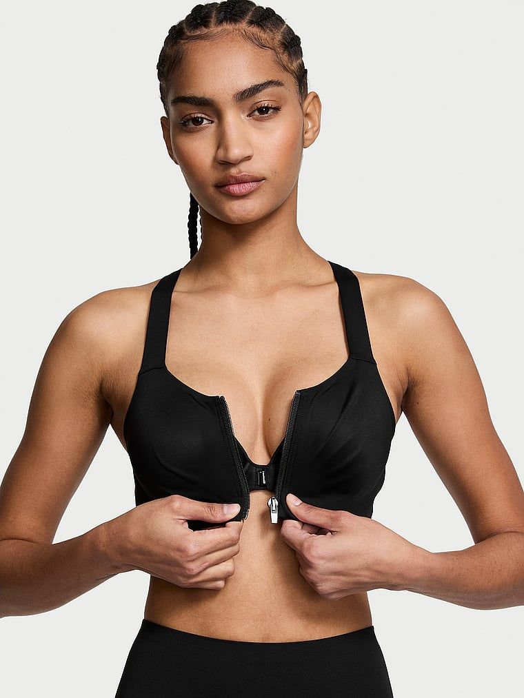 Sportovní podprsenka s maximální podporou se zipem Knockout Front-Close. Produkt je černý a pochází z kolekce VSX.