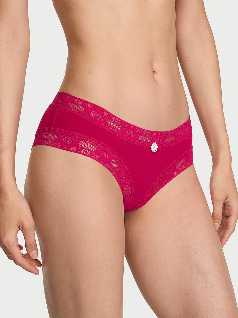 Lace Trim Bavlněné vyzývavé kalhotky s krajkovým lemem
