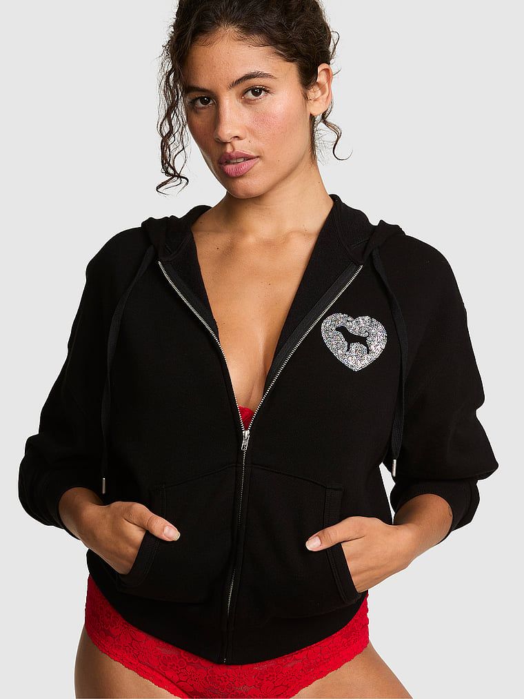 PINK Mikina Campus Fleece s kapucí a celorozepínacím zipem