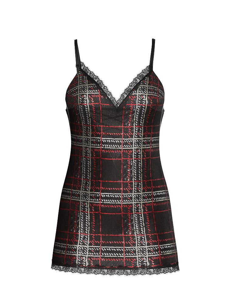Noční košile mini šaty s flitry Sequin Tartan. Produkt je vzorovaný a pochází z kolekce Very Sexy.