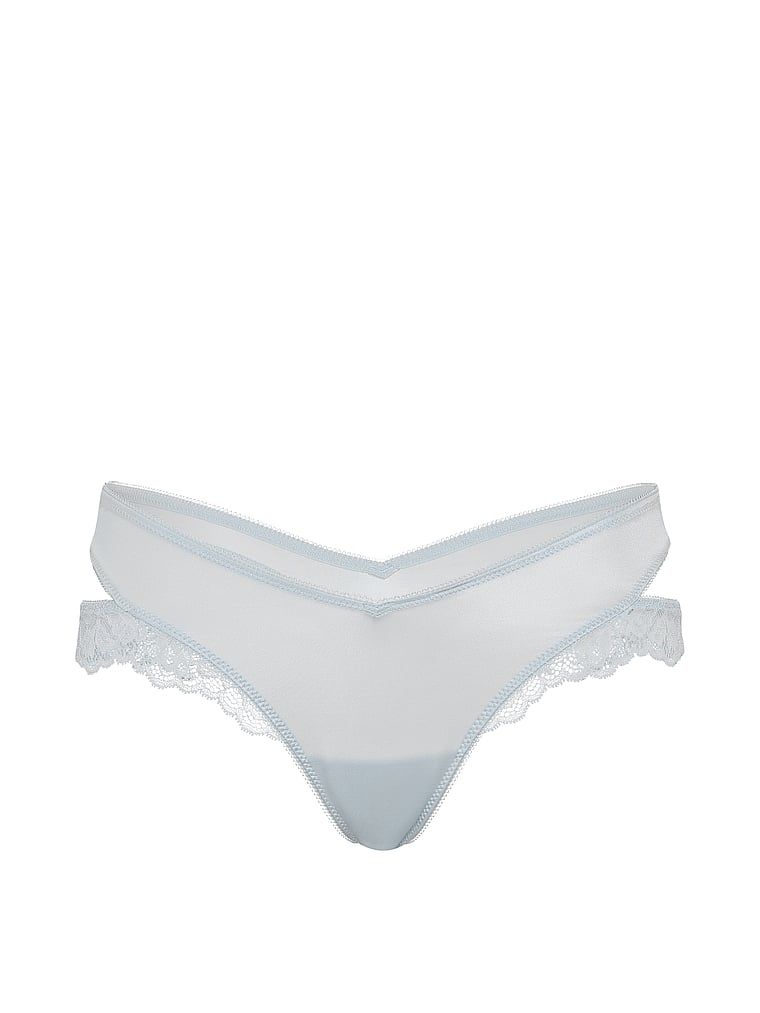 Tanga s krajkou a výstřihy po stranách. Produkt je modré barvy a pochází z kolekce Very Sexy.