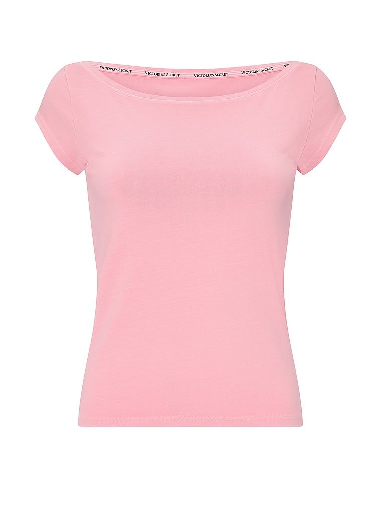 Bavlněné tričko s výstřihem do člunu, Boatneck. Produkt je růžové barvy a pochází z kolekce Angel Essentials.