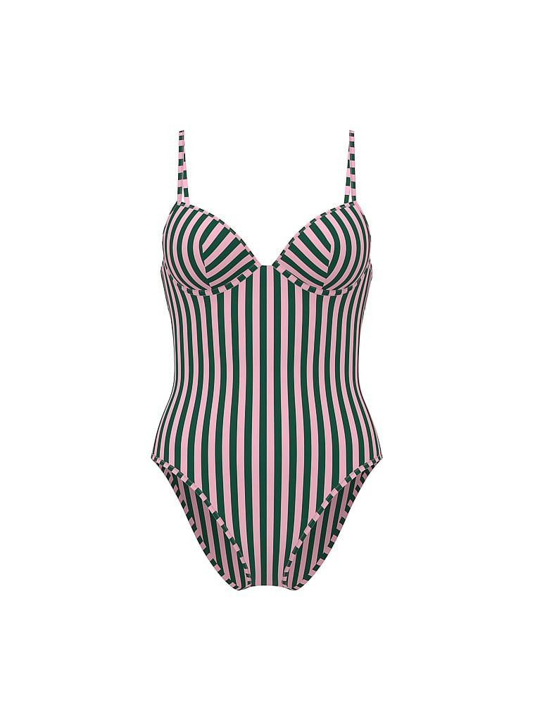 Jednodílné plavky Essential Heritage Stripe Balconette. Produkt je vzorovaný a pochází z kolekce Victoria's Secret Swim.