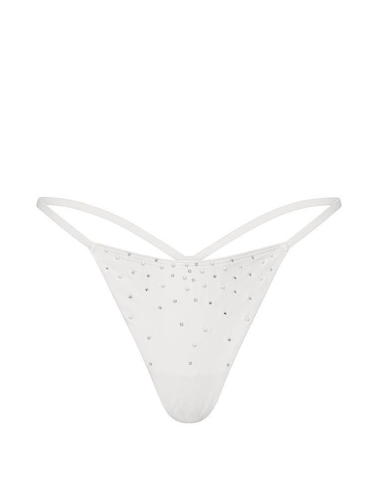 Satenová tanga s perlovými krystaly. Produkt je bílý a pochází z kolekce Dream Angels.