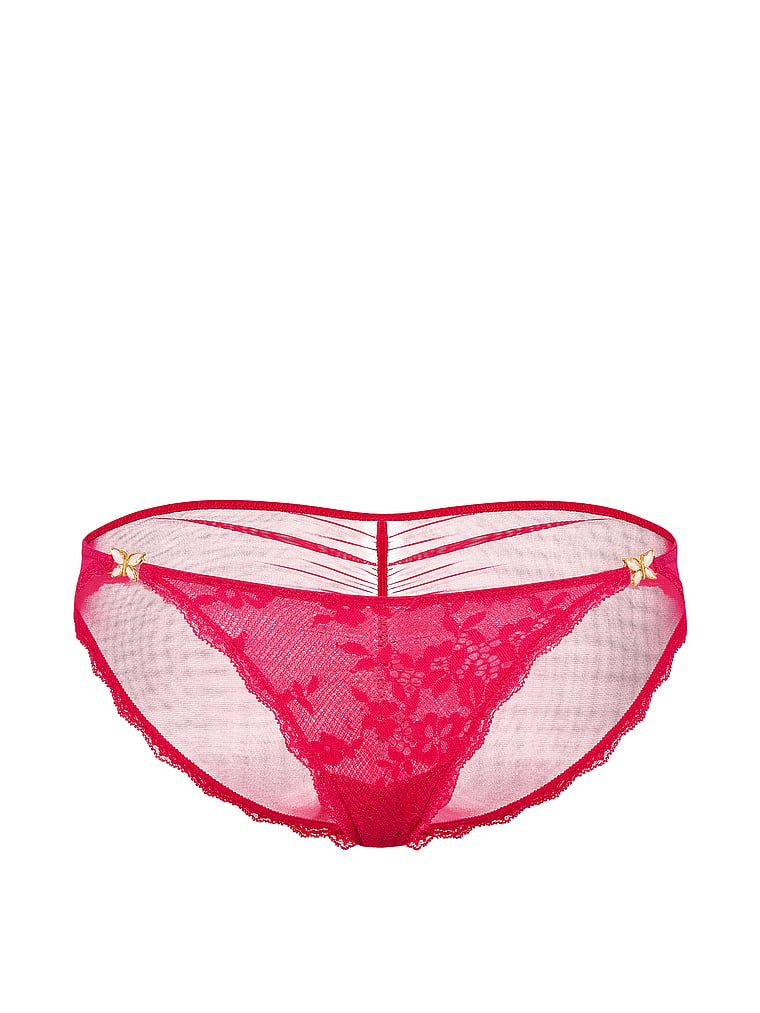 Třpytivé krajky v bikinách a síťované kalhotky. Produkt je růžové barvy a pochází z kolekce Dream Angels.